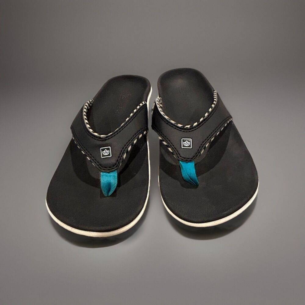 Spenco Women’s Size 7W Yumi Thong Flip Flop Sandals Navy Blue Teal Gingham